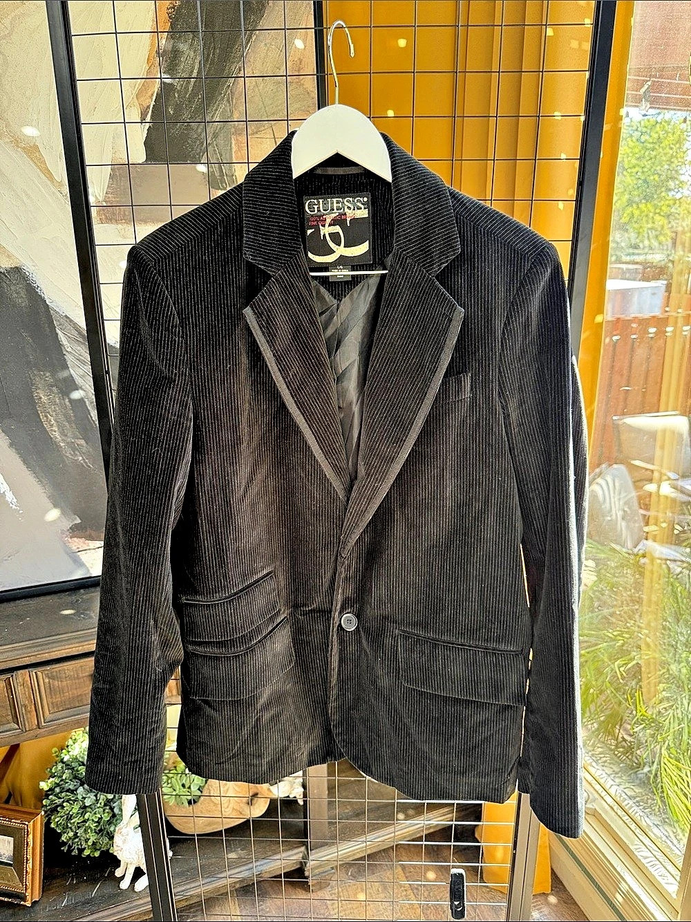 GUESS Men's Black Pinstripe Blazer Size Large